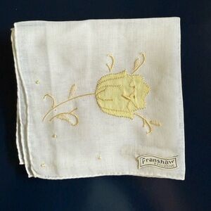 Vintage Franshaw White Handkerchief with Yellow Tulip Flower Embroidery